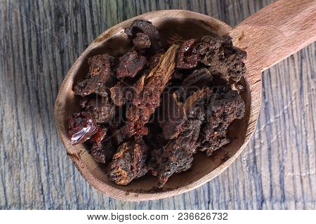 Myrrh Tree Resin Closeup In Wooden Spoon