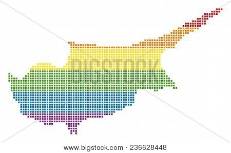 Vector Homosexual Tolerance Cyprus Island Map In Lgbt Flag Colors On A White Background. Rainbow Vec