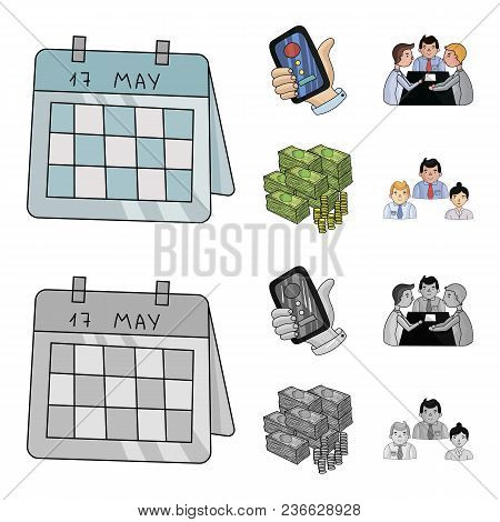 Calendar, Telephone Conference, Agreement, Cash.business-conference And Negotiations Set Collection 