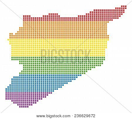 Vector Homosexual Tolerance Siria Map In Lgbt Flag Colors On A White Background. Color Vector Abstra