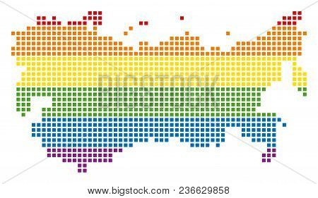 Vector Homosexual Tolerance Ussr Map In Lgbt Flag Colors On A White Background. Colored Vector Abstr