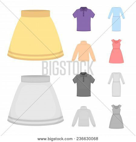 Skirt, T-shirt, Sweater, Dress With Long Sleeves.clothing Set Collection Icons In Cartoon, Monochrom