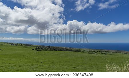 Blue Sky And Clouds Above Pastures At Kohala, Hawaii