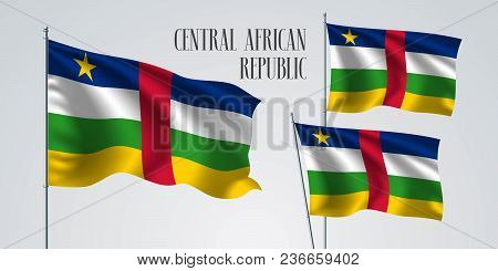 Central African Republic Waving Flag Set Of Vector Illustration. Yellow Green Colors Of Central Afri