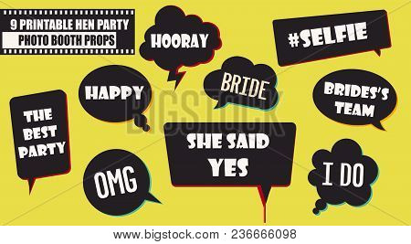 Hipster Photo Booth Props Set Vector Illustration. Collection Of Wedding Hen Party Speech Bubbles. P