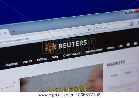 Ryazan, Russia - April 16, 2018 - Homepage Of Reuters Website On The Pc Display, Url - Reuters.com