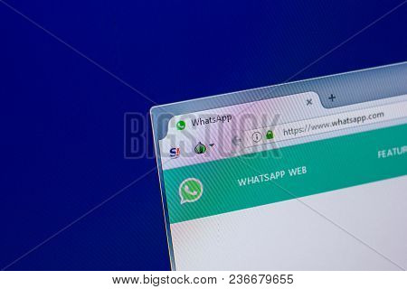 Ryazan, Russia - April 16, 2018 - Homepage Of Whatsapp Website On The Display Of Pc, Url - Whatsapp.