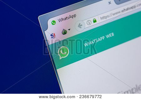 Ryazan, Russia - April 16, 2018 - Homepage Of Whatsapp Website On The Display Of Pc, Url - Whatsapp.
