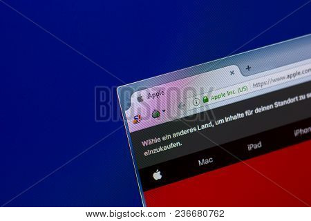 Ryazan, Russia - April 16, 2018 - Homepage Of Apple Website On The Display Of Pc, Url - Apple.com