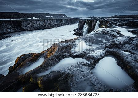 Amazing view of famous Selfoss waterfall. Location place Vatnajokull National Park, Jokulsa a Fjollum, Iceland, Europe. Scenic image of popular tourist attraction. Discover the beauty of earth.