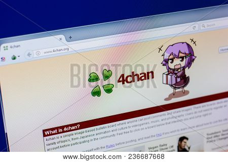 Ryazan, Russia - April 16, 2018 - Homepage Of 4chan Website On The Display Of Pc, Url - 4chan.org.