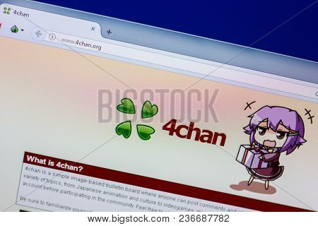 Ryazan, Russia - April 16, 2018 - Homepage Of 4chan Website On The Display Of Pc, Url - 4chan.org.