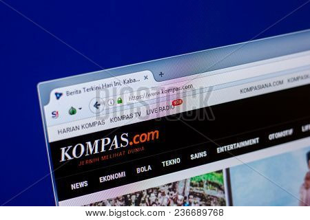 Ryazan, Russia - April 16, 2018 - Homepage Of Kompas Website On The Display Of Pc, Url - Kompas.com