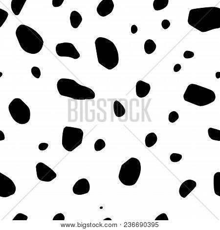 Monochrome Pattern With Spots That Mimic The Skin Of Animals. Black And White Vector Illustration