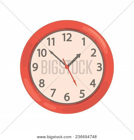 Red Round Wall Clock Vector Illustration Isolated On A White Background.