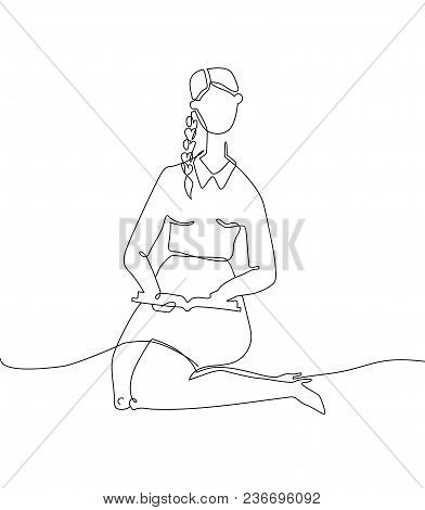 Pregnant Woman - One Continuous Line Design Style Illustration Isolated On White Background. A Young