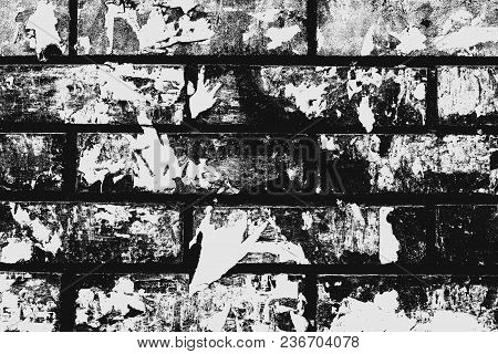 Black And White Brick Wall Pattern As Background. Texture Of Bricks With Treshold Effects As Design 