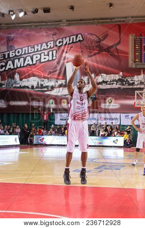 Samara, Russia - December 07: Bc Krasnye Krylia Forward Demetris Nichols #8 Shoots A Free Throw Duri