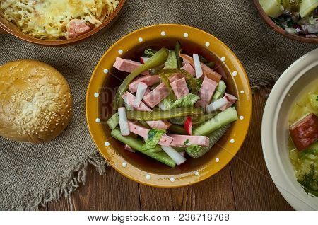 Bavarian Cuisine , Traditional Bayrischer Wurst Salat , Close Up