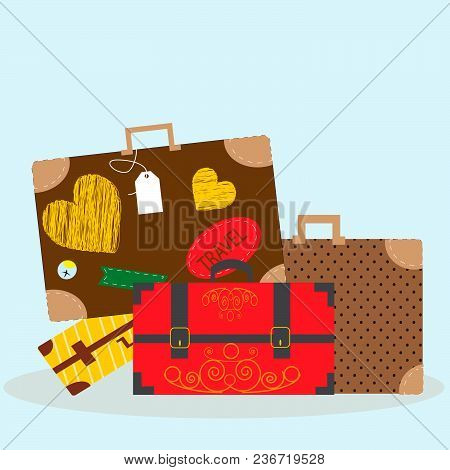 Vector Illustration With Luggage - Bags And Suitcases.