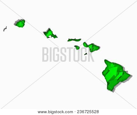 Hawaii HI Arrows Map Growth Increase On Rise 3d Illustration