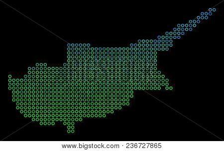 Dotted Gradient Cyprus Island Map. Vector Territorial Map In Green And Blue Gradiented Color Tones O