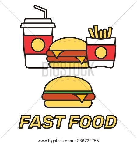 Fast Food Snacks And Drinks Flat Vector Icons. Fastfood Icons. Snack Bag Vector Food