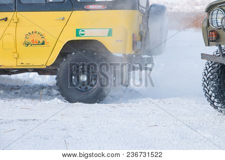 Off-road On A Snowy Road Siberian Championship Off-road Sports Cars In Omsk 2018 Year