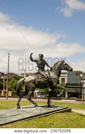 Montevideo, Uruguay, February 14, 2014 - The Epic Bronze Monument On A Granite Base Of A 19th Centur