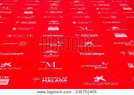 Malaga, Spain - April 17, 2018. Red Carpet Background From Anual Film Festival Cine En Espanol, Mala