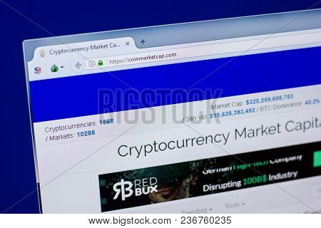 Ryazan, Russia - April 16, 2018 - Homepage Of Coinmarketcap Website On The Display Of Pc, Url - Coin