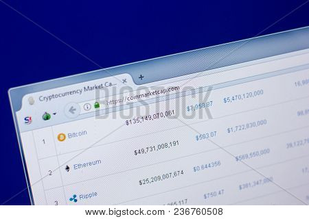Ryazan, Russia - April 16, 2018 - Homepage Of Coinmarketcap Website On The Display Of Pc, Url - Coin