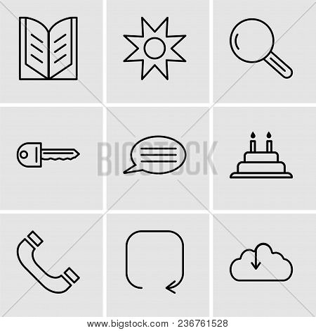 Set Of 9 Simple Editable Icons Such As Download From The Cloud, Update Arrow, Headphones, Cake With 