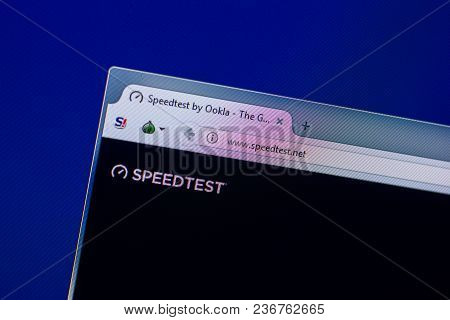 Ryazan, Russia - April 16, 2018 - Homepage Of Speedtest Service On The Display Of Pc, Url - Speedtes