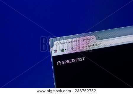 Ryazan, Russia - April 16, 2018 - Homepage Of Speedtest Service On The Display Of Pc, Url - Speedtes