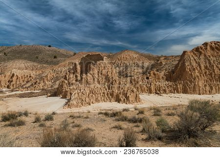 Amazing Desert View Of The Bentonite Clay Formations In Cathedral Gorge State Park In Nevada, Usa.