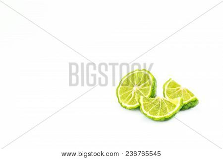 Combava Half And Slices On A Pure White Background
