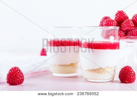 Raspberry Dessert From Whipped White Chocolate Mousse And Raspbe