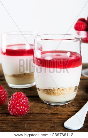 Raspberry Dessert From Whipped White Chocolate Mousse And Raspbe