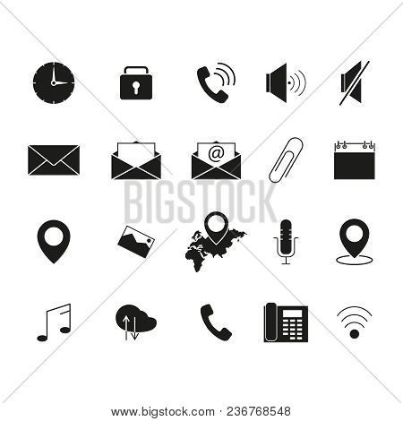 Set Of Interface Line B Lack Icons On White Background