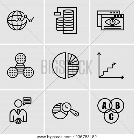 Set Of 9 Simple Editable Icons Such As Data Interconnected, Pie Chart Analysis, Mobile Phone Anality