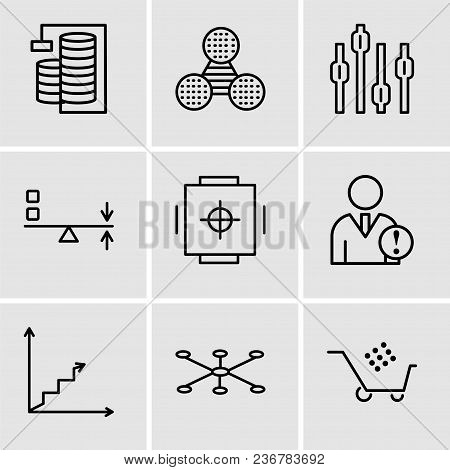 Set Of 9 Simple Editable Icons Such As Cart Graphic, Data Connection, Data Analytics Ascending, Data