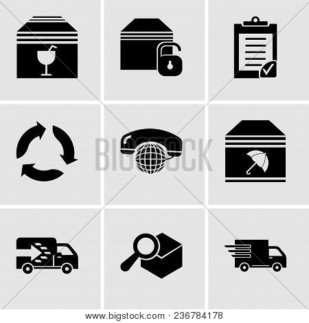 Set Of 9 Simple Editable Icons Such As Logistics Delivery Truck In Movement, Search Delivery Service