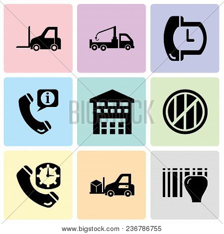 Set Of 9 Simple Editable Icons Such As Identification For Delivery With Bars, Delivery Transportatio