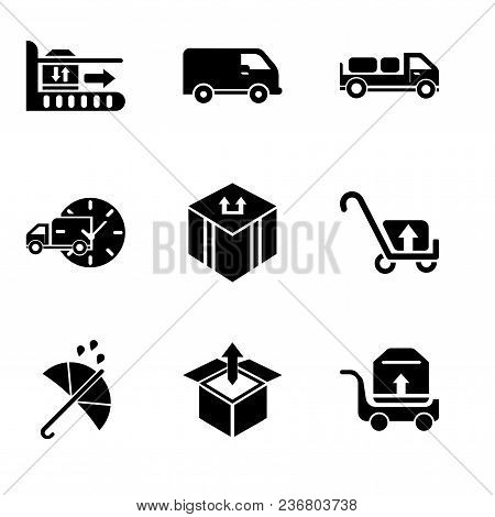 Set Of 9 Simple Editable Icons Such As Package Transportation On A Trolley, Delivery Box Package Ope