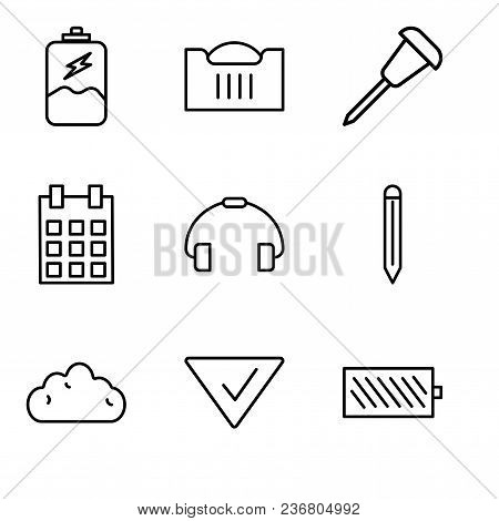 Set Of 9 Simple Editable Icons Such As Battery Level, Check Mark, Cloud, Edit Tool, Telephone Handle
