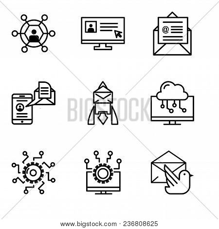 Set Of 9 Simple Editable Icons Such As Mail Bird, Laptop, Settings, Laptop, Email, Mail And Spartpho