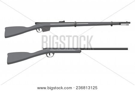 Fowling Piece And Army Automatic Rifle Of World War Ii.smooth-bore Shot-gun. In Flat Style A Vector.