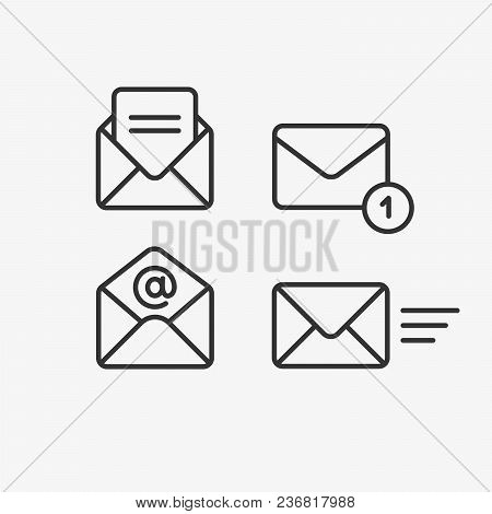 Mail Vector Icon Set. Email, Post, Letter, Envelope, Newsletter Collecton Isolated On White. Line Ou