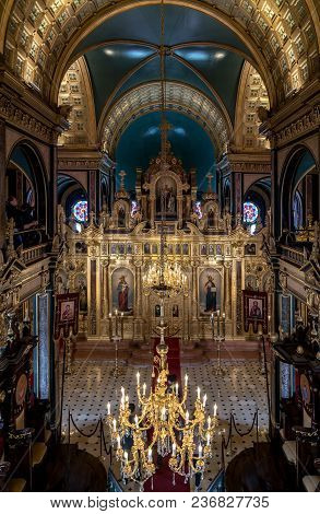 Istanbul, Turkey - March 2018: Interior Detail From Bulgarian Sveti Stefan St. Stephen Church, An Or